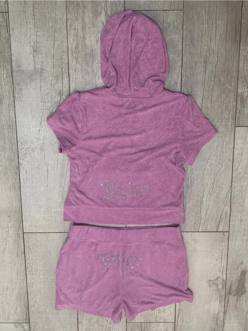 Juicy Couture Pink Terry Rhinestone Hoodie Shorts Set Y2K NWT L